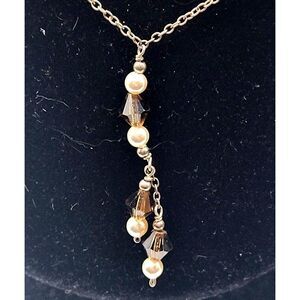 Sterling Silver Topaz and Pearl Dainty Drop Necklace 16in